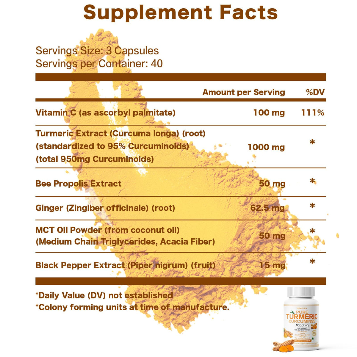 SEAFLEX Curcuma Curcumine 1000mg capsules avec ingrédients naturels