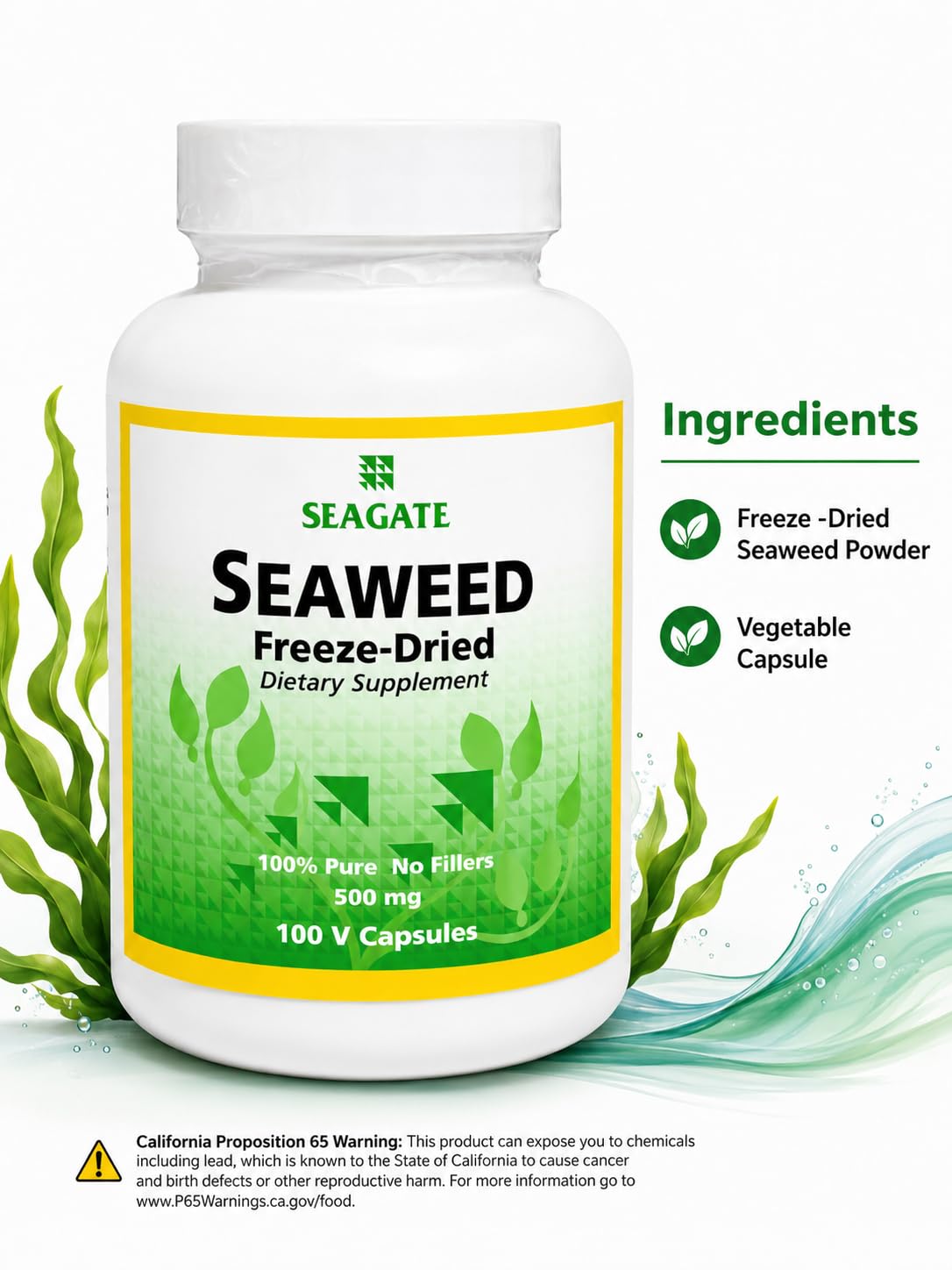 Seagate Algues Déshydratées 500 mg 100 Capsules - emballage