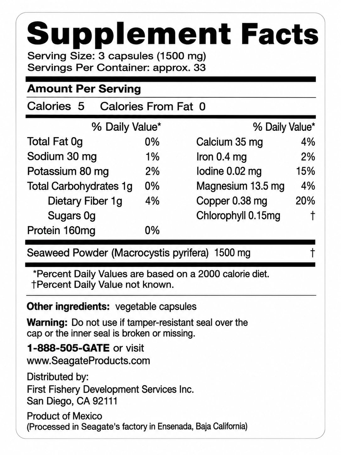 Seagate Algues Déshydratées 500 mg 100 Capsules - présentation sur une table