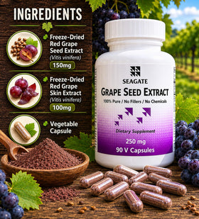 Seagate Extrait de Pépin de Raisin 250mg Capsules Végétales - Détails des ingrédients