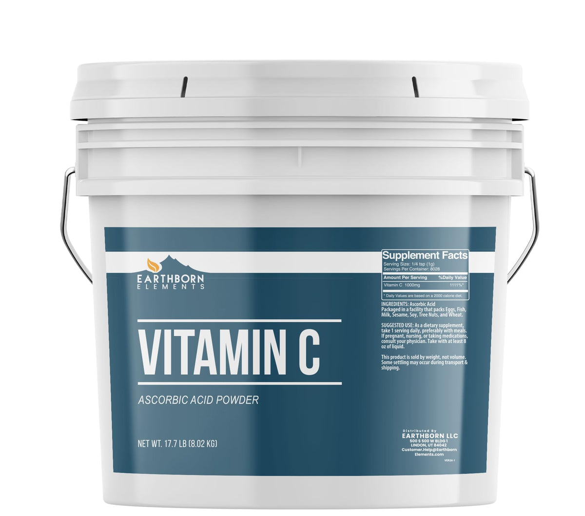 Seau refermable de poudre de vitamine C Earthborn Elements 9049g