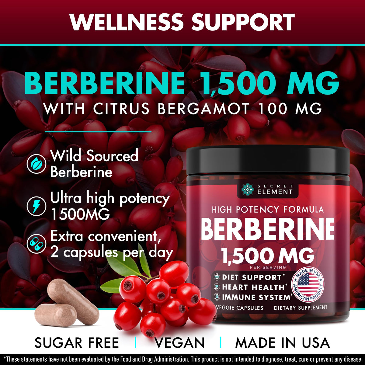 Secret Element Berbérine HCL 1500 mg capsules arrière