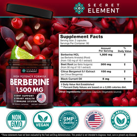 Secret Element Berbérine HCL 1500 mg capsules avec bergamote