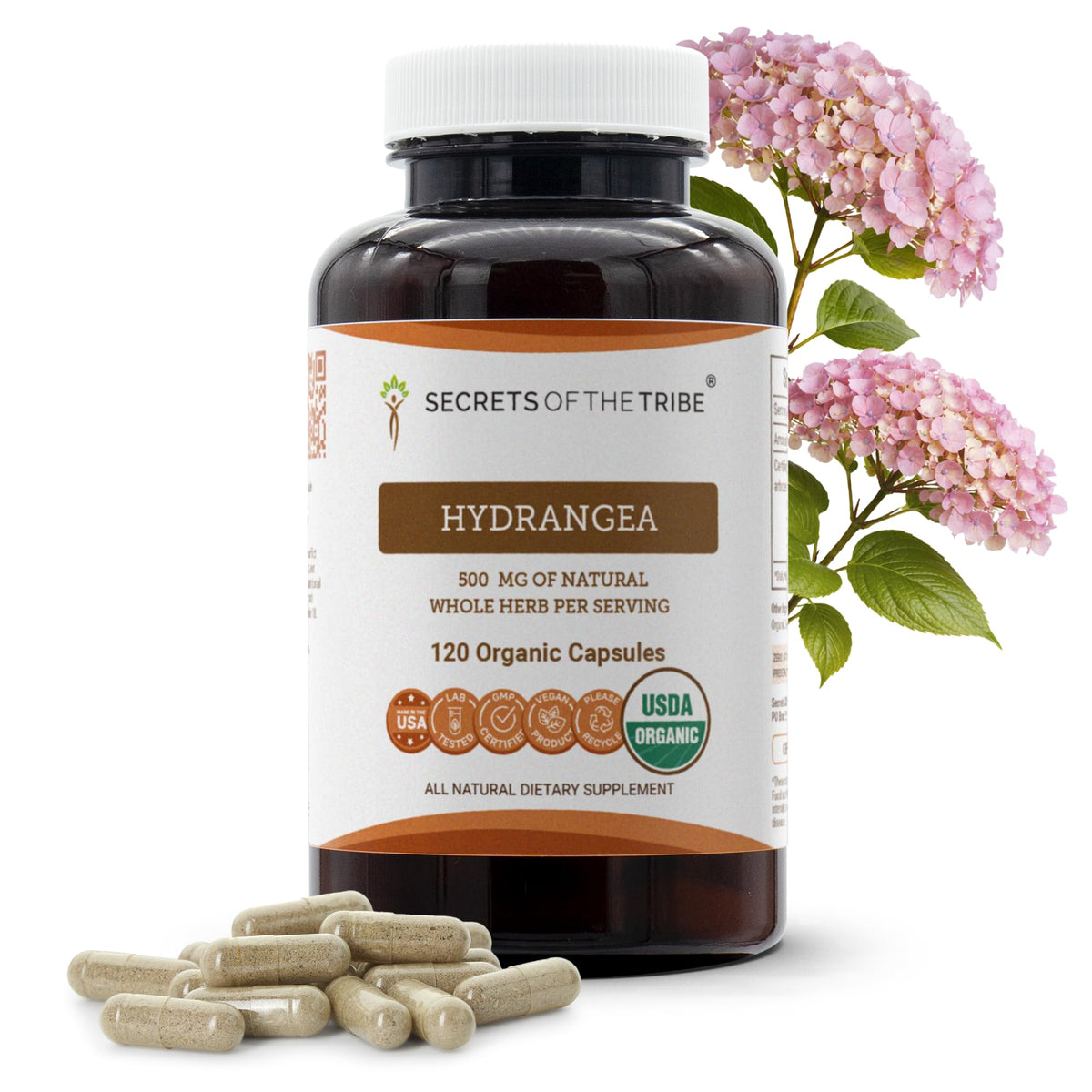 Secrets of the Tribe capsules d'hydrangea bio 120 unités, vue de face