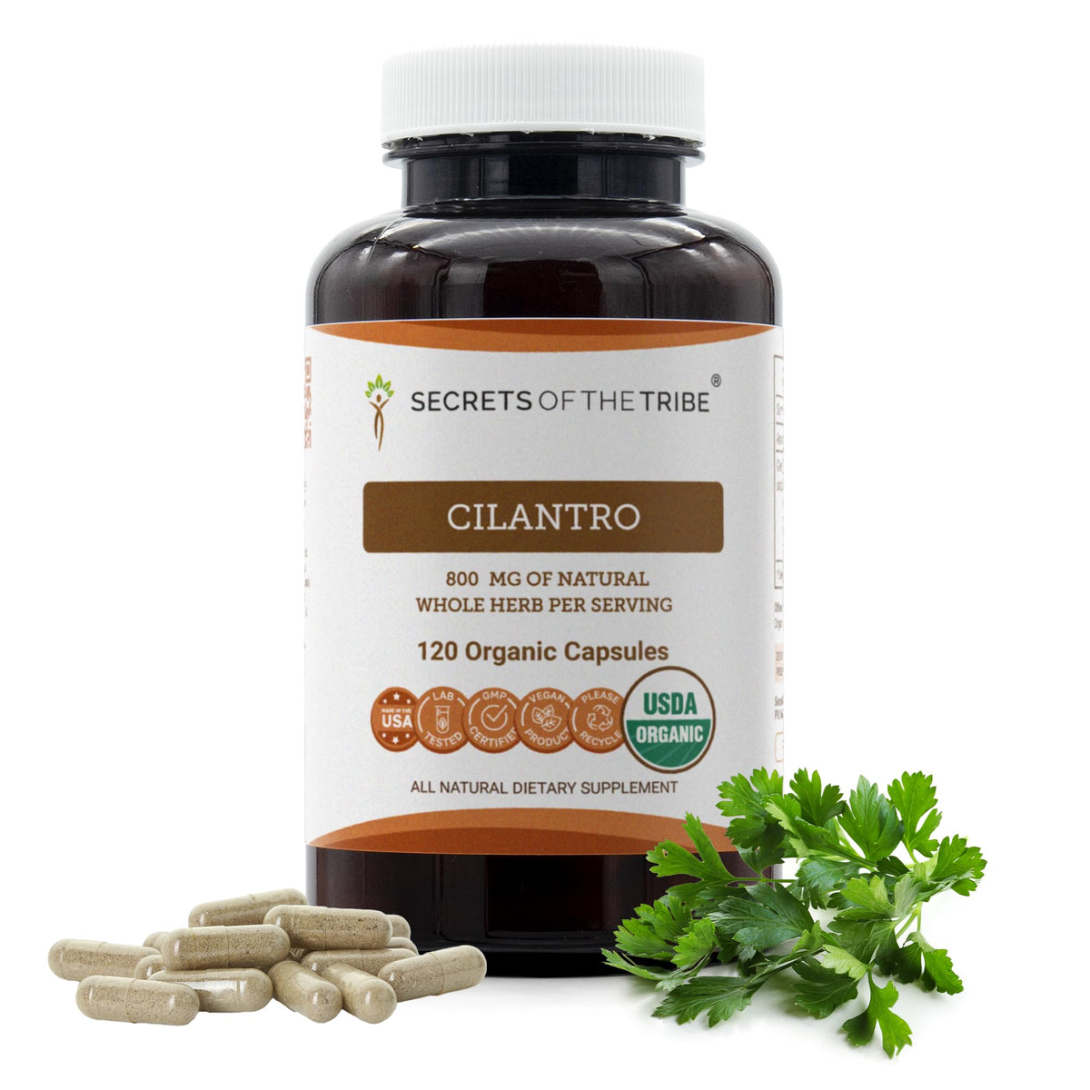 Secrets of the Tribe Capsules de Coriandre Bio 120 Comp. vue de face