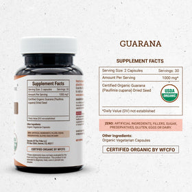 Secrets of the Tribe Capsules de Guarana Biologiques montrant la taille des comprimés