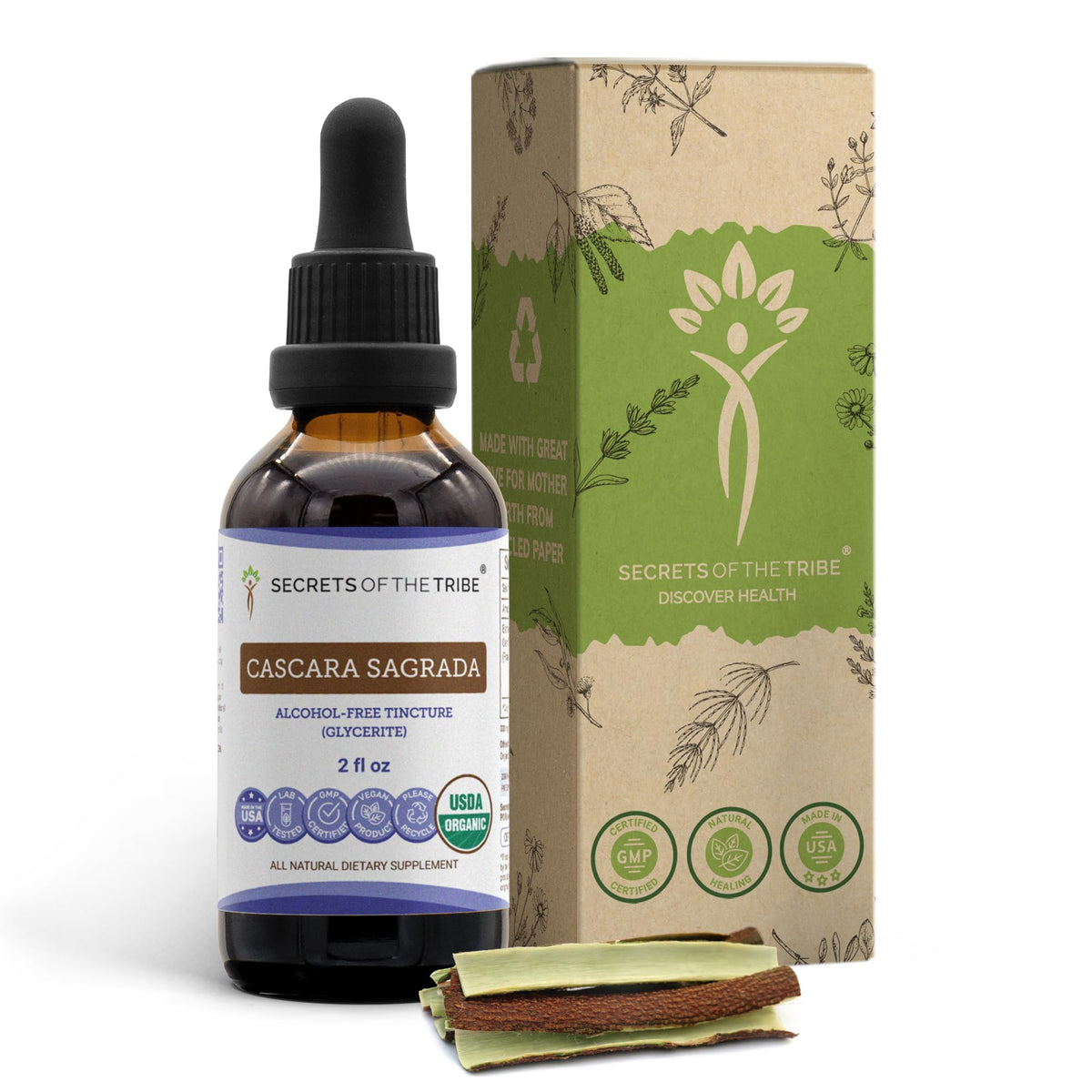 Secrets of the Tribe Cascara Sagrada Extrait Liquide 2 oz vue de face