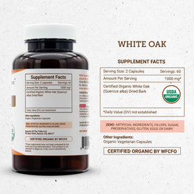 Secrets of the Tribe Chêne Blanc Bio 120 Capsules, vue arrière du flacon