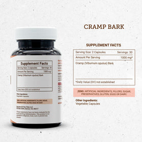 Secrets of the Tribe Cramp Bark 60 Capsules côté avec étiquette