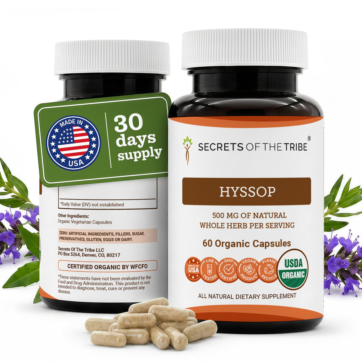 Secrets of the Tribe Hysope Bio 500 mg capsules front view