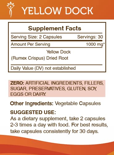 Secrets of the Tribe Jaune Dock 1000 mg 60 Capsules - étiquette