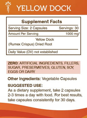 Secrets of the Tribe Jaune Dock 1000 mg 60 Capsules - étiquette