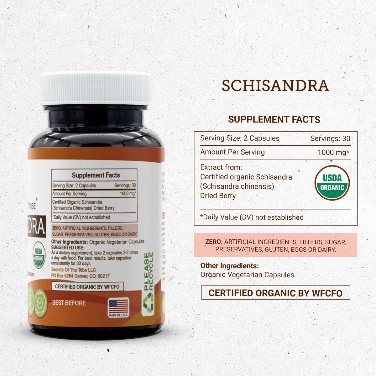 Secrets of the Tribe Schisandra capsules with white background