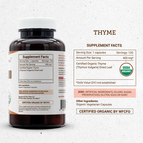 Secrets of the Tribe Thym 120 capsules, capsules individuelles sur une surface