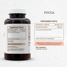 Secrets of the Tribe Yucca 120 Capsules avec des ingrédients naturels en arrière-plan