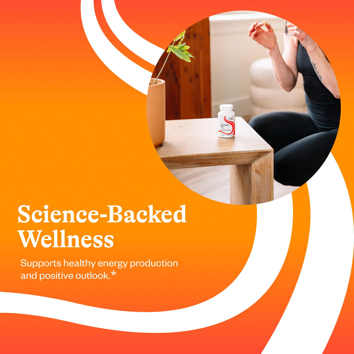 Seeking Health B Complex MF capsules on a wooden table