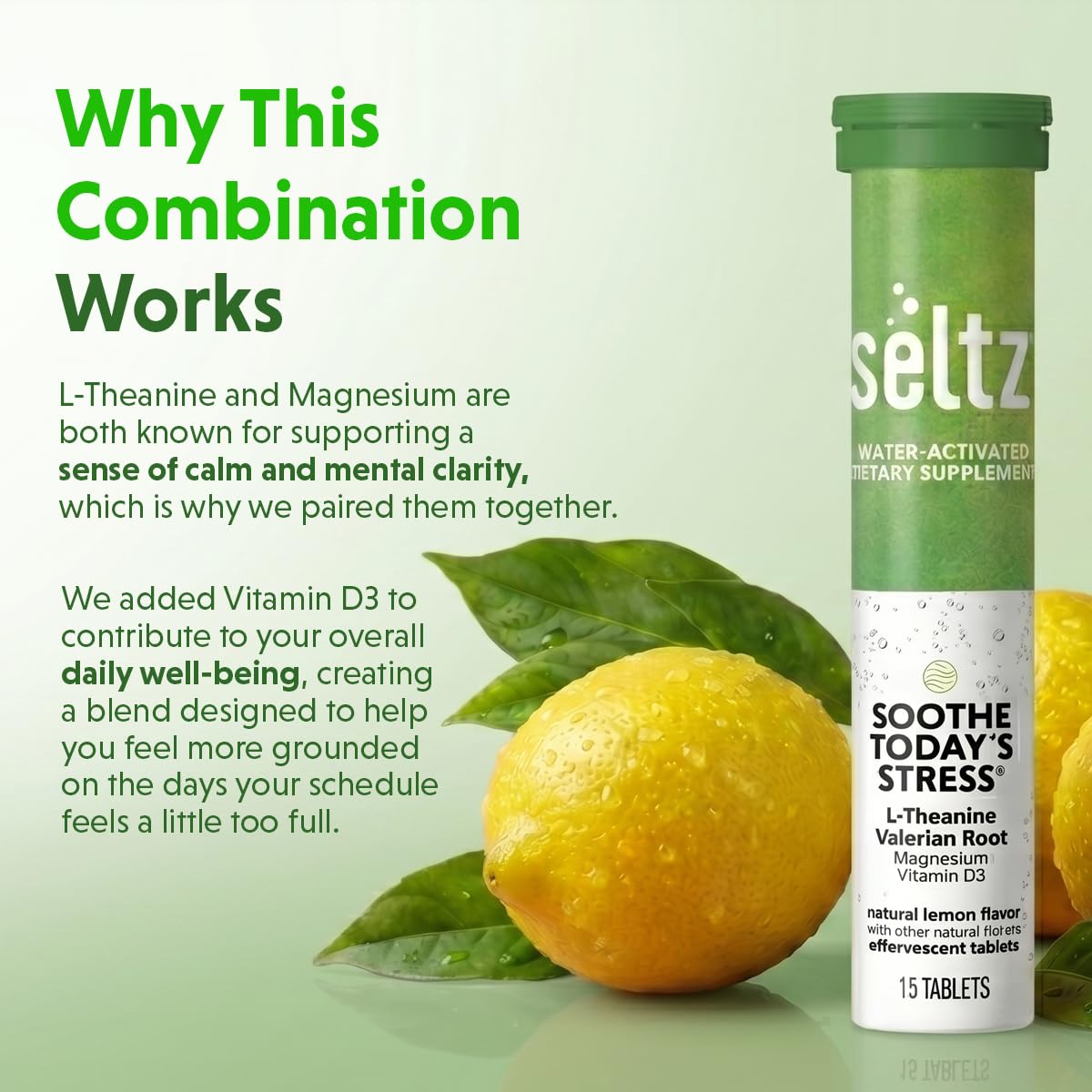 Seltz Tablettes Effervescentes L-Théanine en verre d'eau
