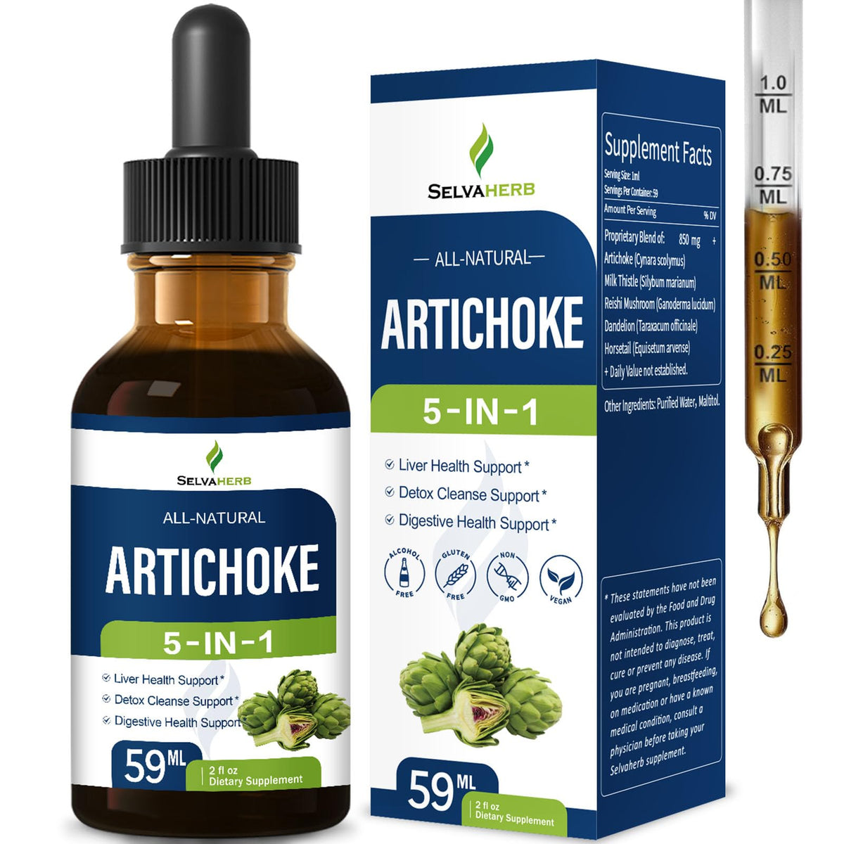 Selvaherb Extrait de Feuille d'Artichaut 5-en-1 flacon de 60 ml