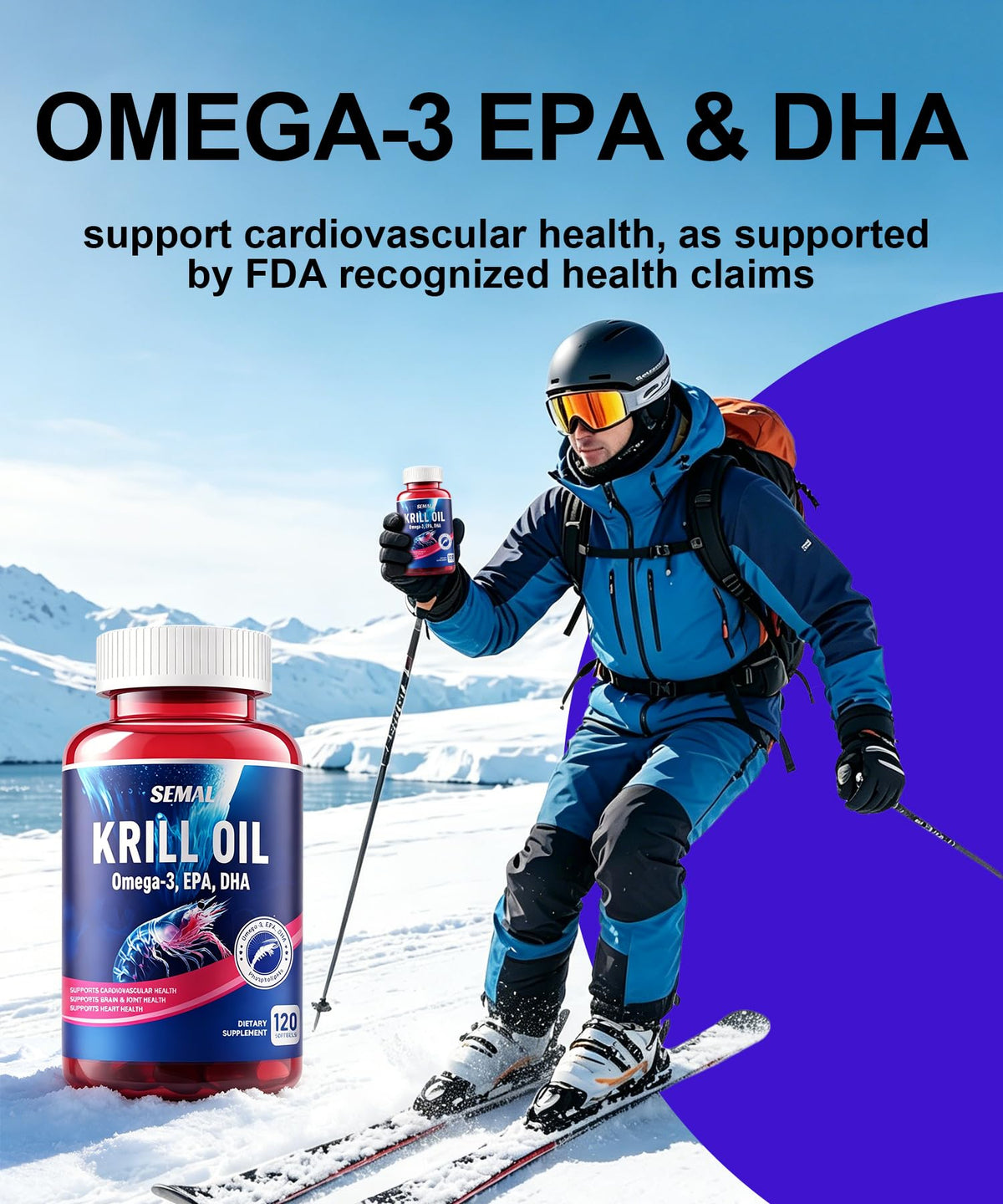 SEMAL Huile de Krill 1000mg avec des ingrédients en arrière-plan