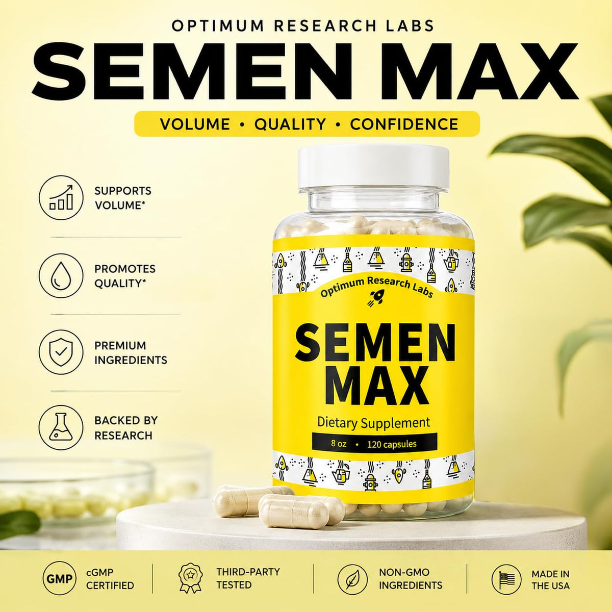Semen Max d'Optimum Research Labs, ingrédients listés sur l'emballage