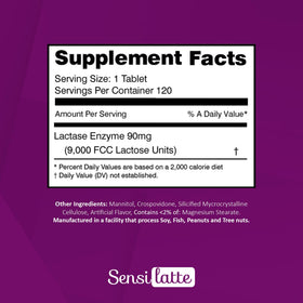 SENSI LATTE Lactase Enzyme comprimés avec boisson