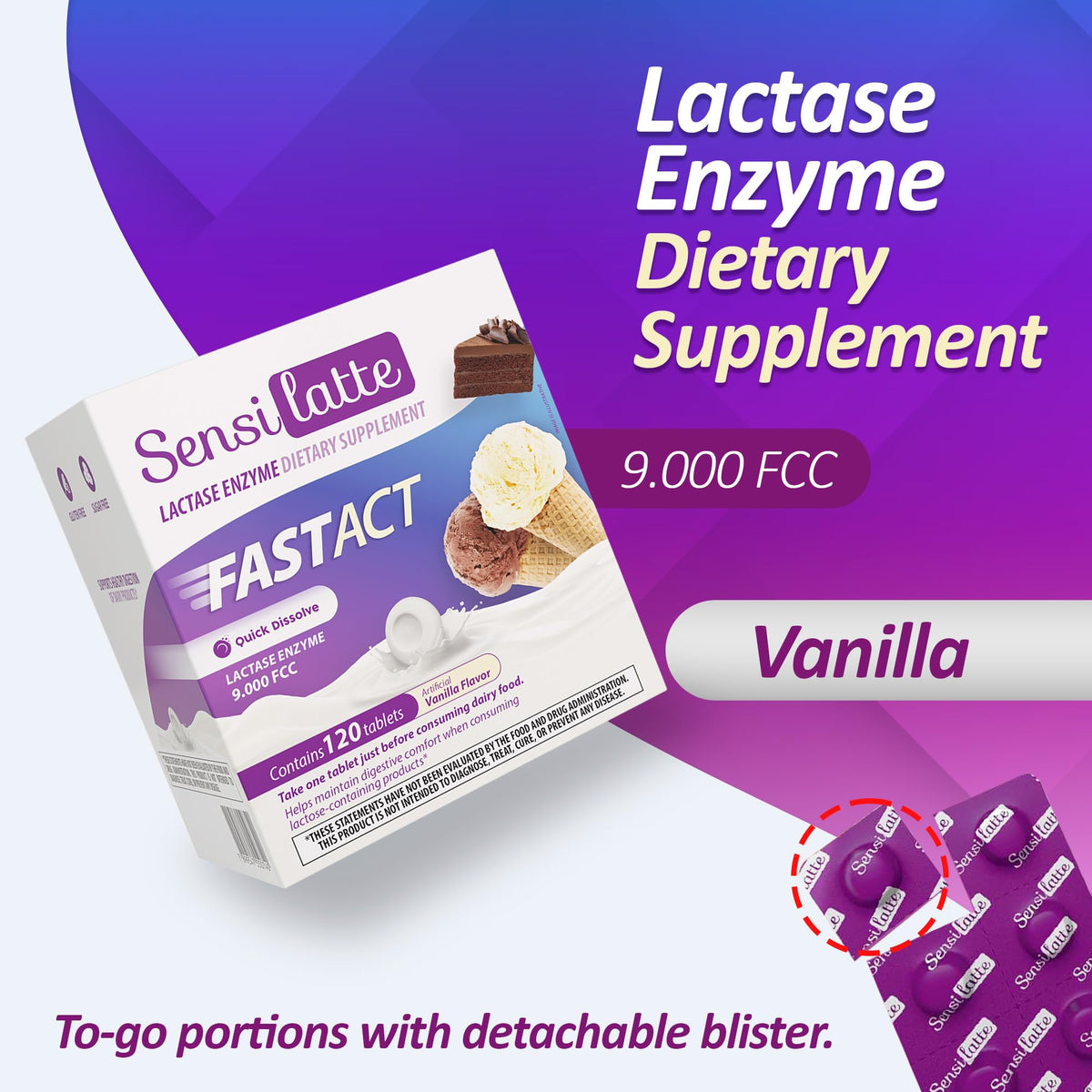 SENSI LATTE Lactase Enzyme comprimés sur une table