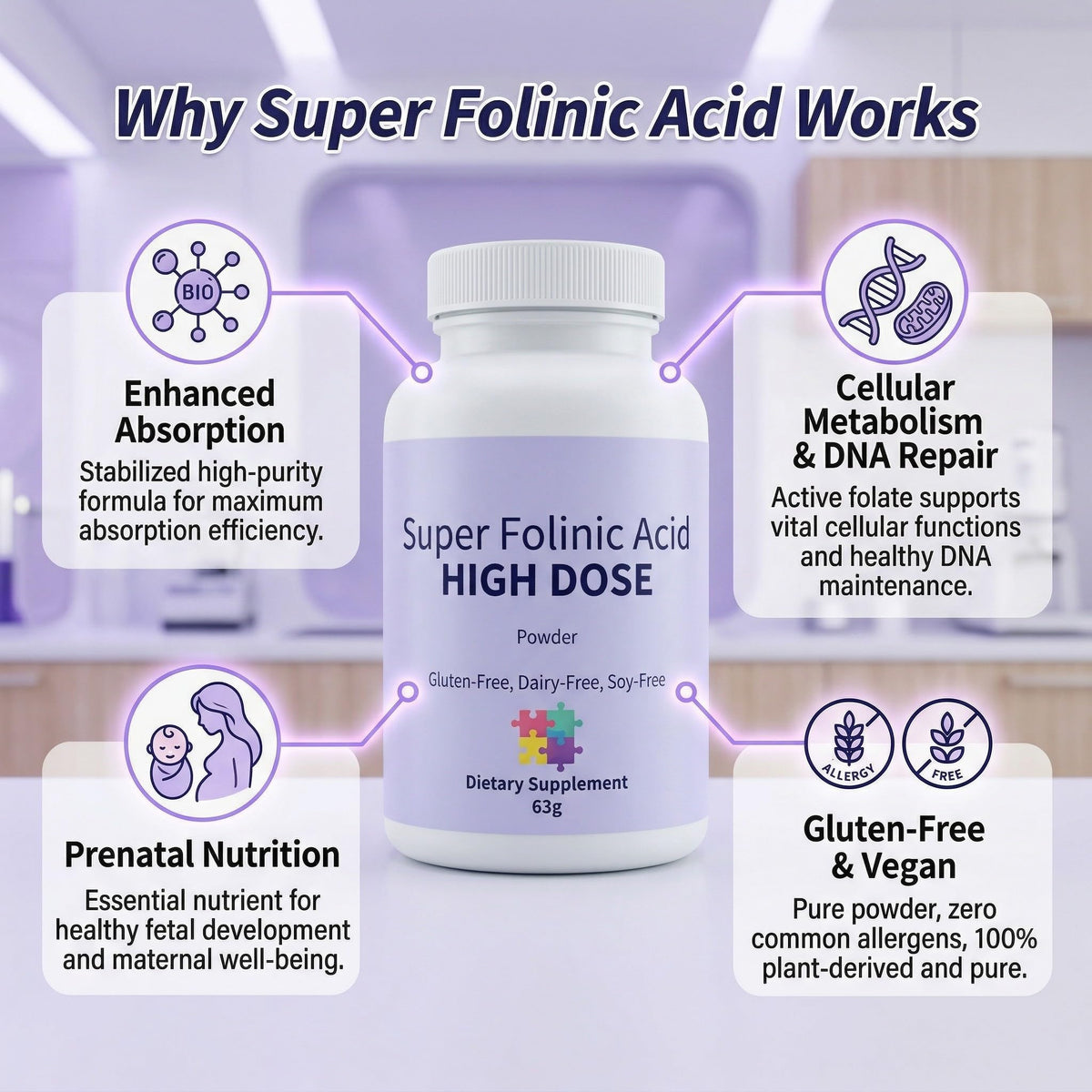 Sentk Acide Folinique Haute Dose 63 g utilisation dans un smoothie
