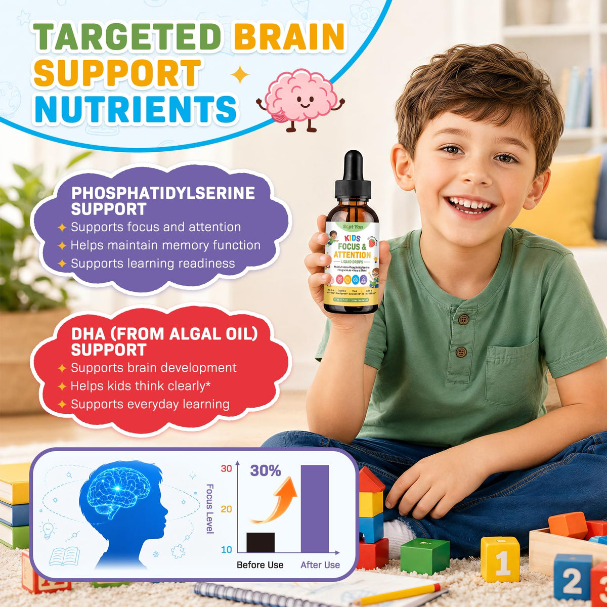 SEPT YAN Complément Alimentaire Enfants Concentration 60ml avec un verre