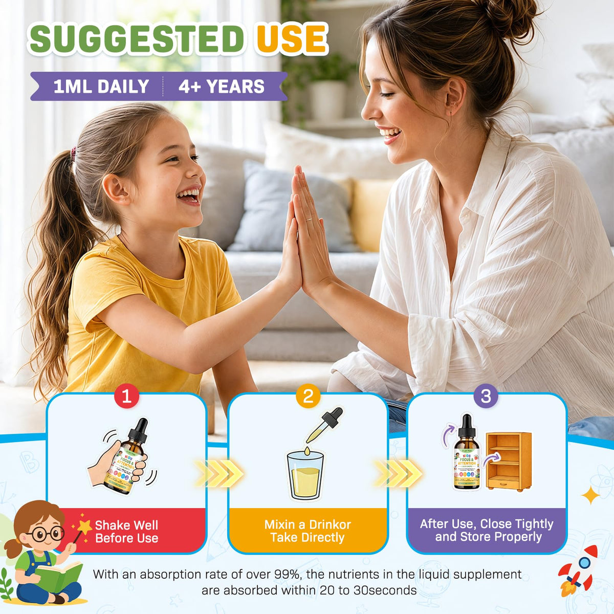 SEPT YAN Complément Alimentaire Enfants Concentration 60ml étiquette avec ingrédients