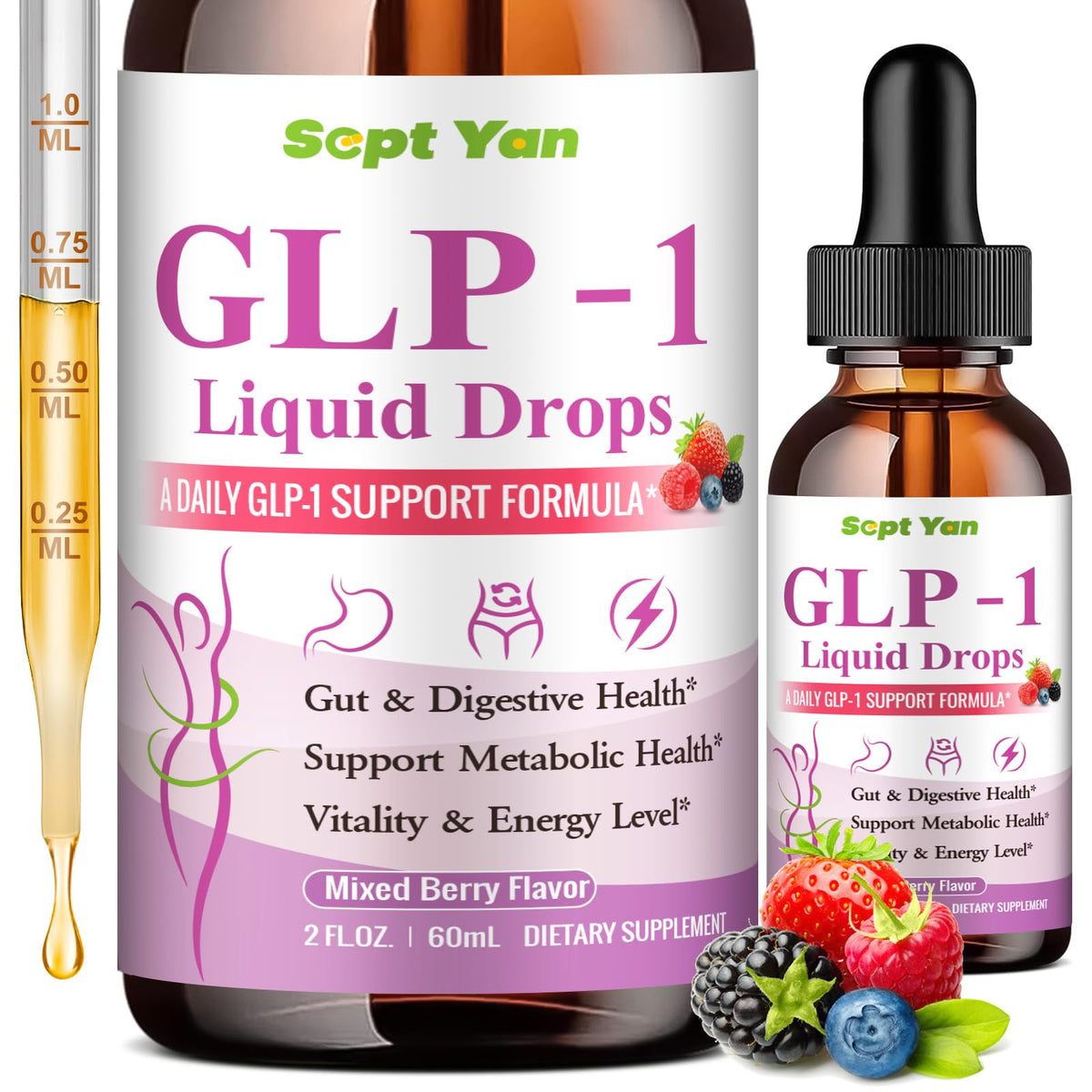 SEPT YAN Gouttes Liquides GLP-1 60 ml Saveur Baies Mélangées - vue avant