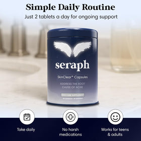 Seraph Complément Alimentaire Acné capsules dans un verre