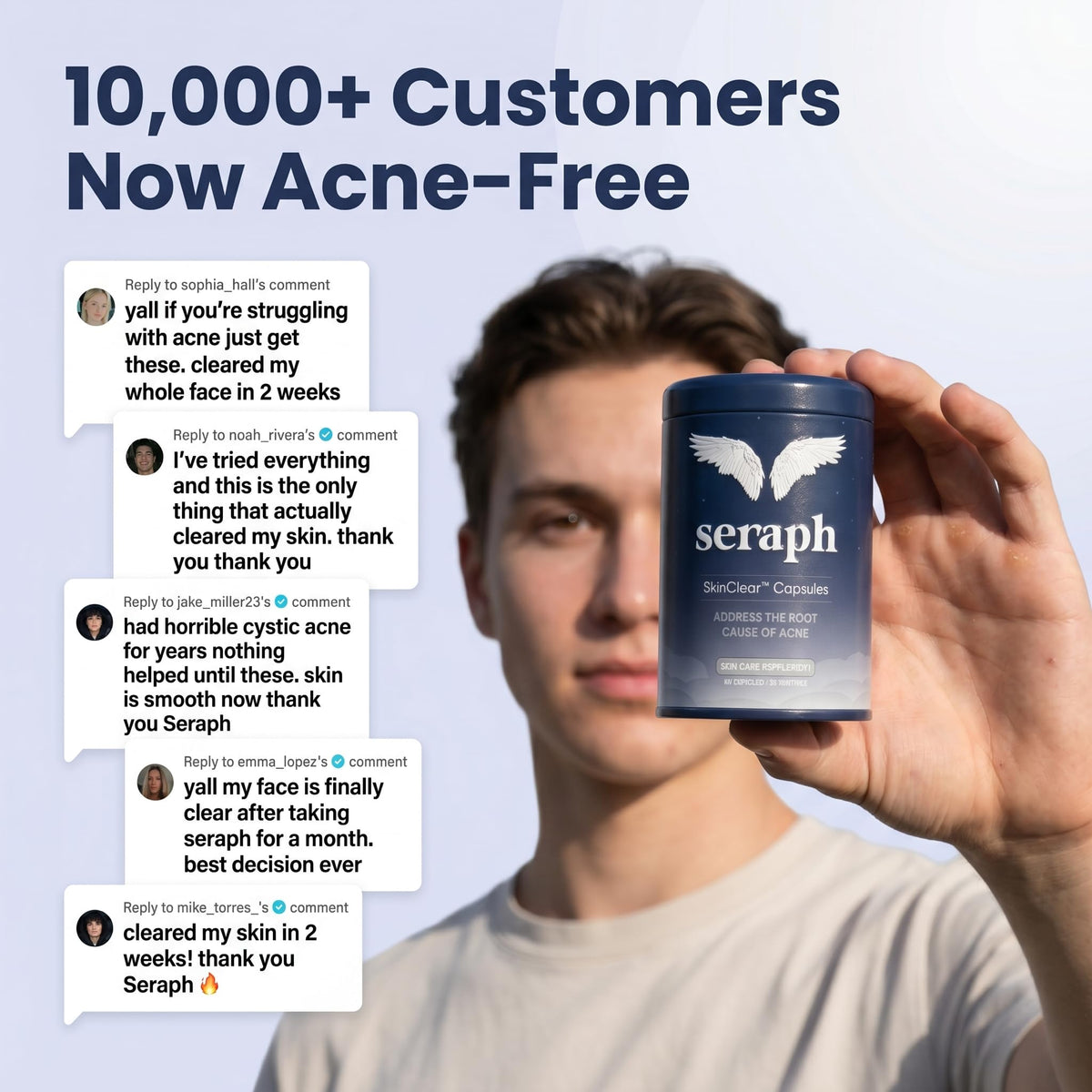 Seraph Complément Alimentaire Acné capsules sur fond blanc