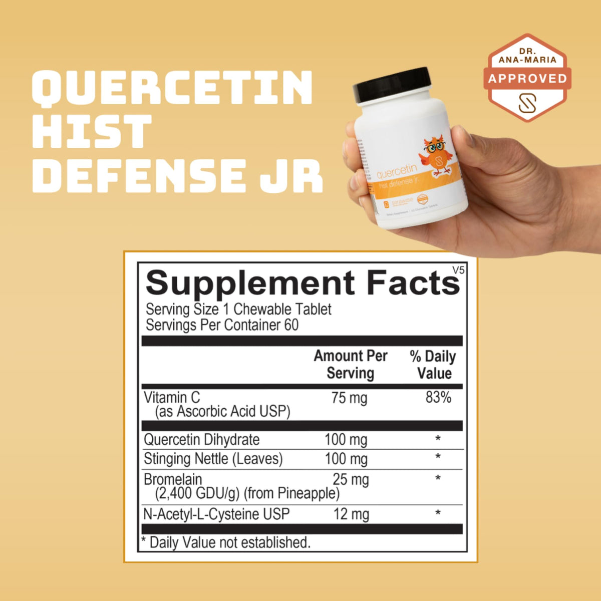 Serawise Quercetin Hist Defense Jr. emballage avec informations nutritionnelles