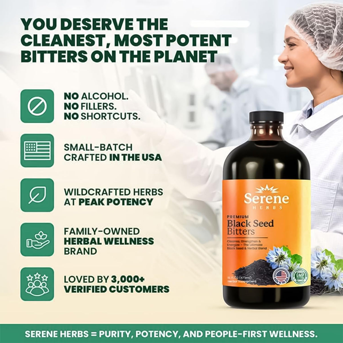 Serene Herbs Huile de Graines Noires Bio 473 ml avec cuillère