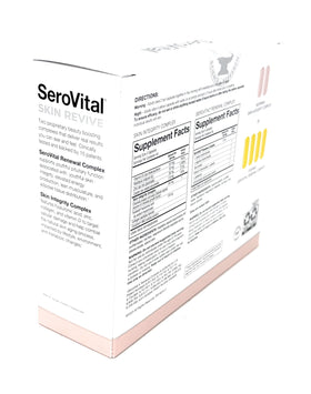 Serovital Complément sur une table avec d'autres produits de beauté