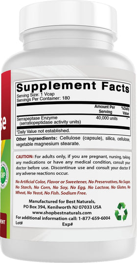 Serrapeptase 40000 SPUs Best Naturals avec des ingrédients naturels