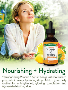 Sérum de vitamine C Nature's Truth avec arrière-plan de soins de la peau