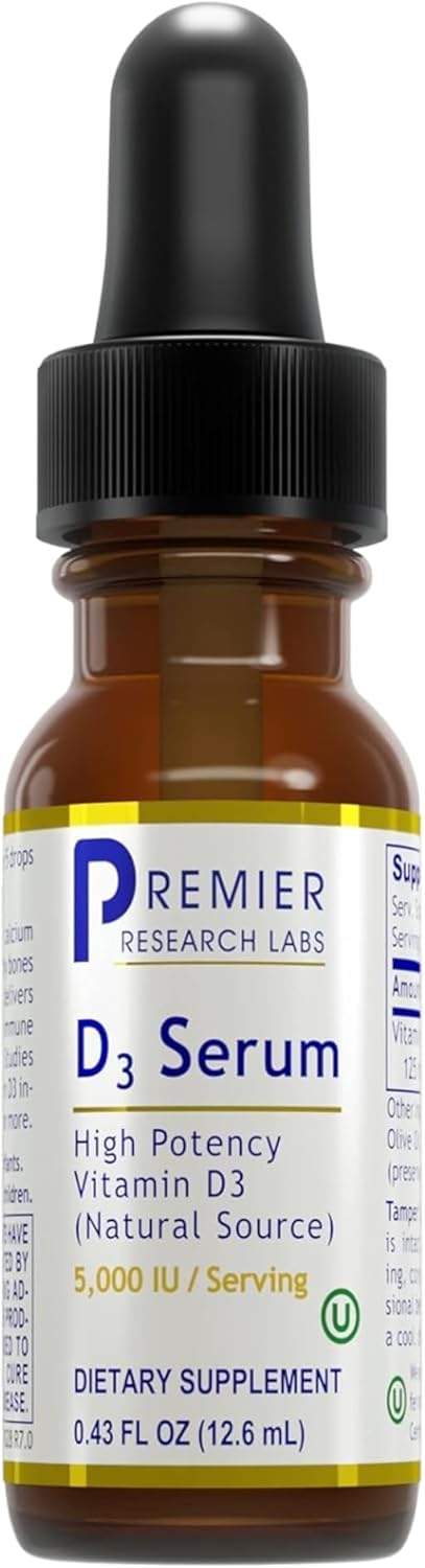 Sérum de Vitamine D3 5000 IU de Premier Research Labs, flacon avant