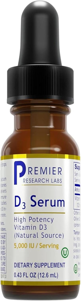 Sérum de Vitamine D3 5000 IU de Premier Research Labs, flacon avant