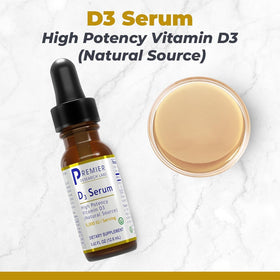 Sérum de Vitamine D3 5000 IU de Premier Research Labs, gouttes sur une cuillère