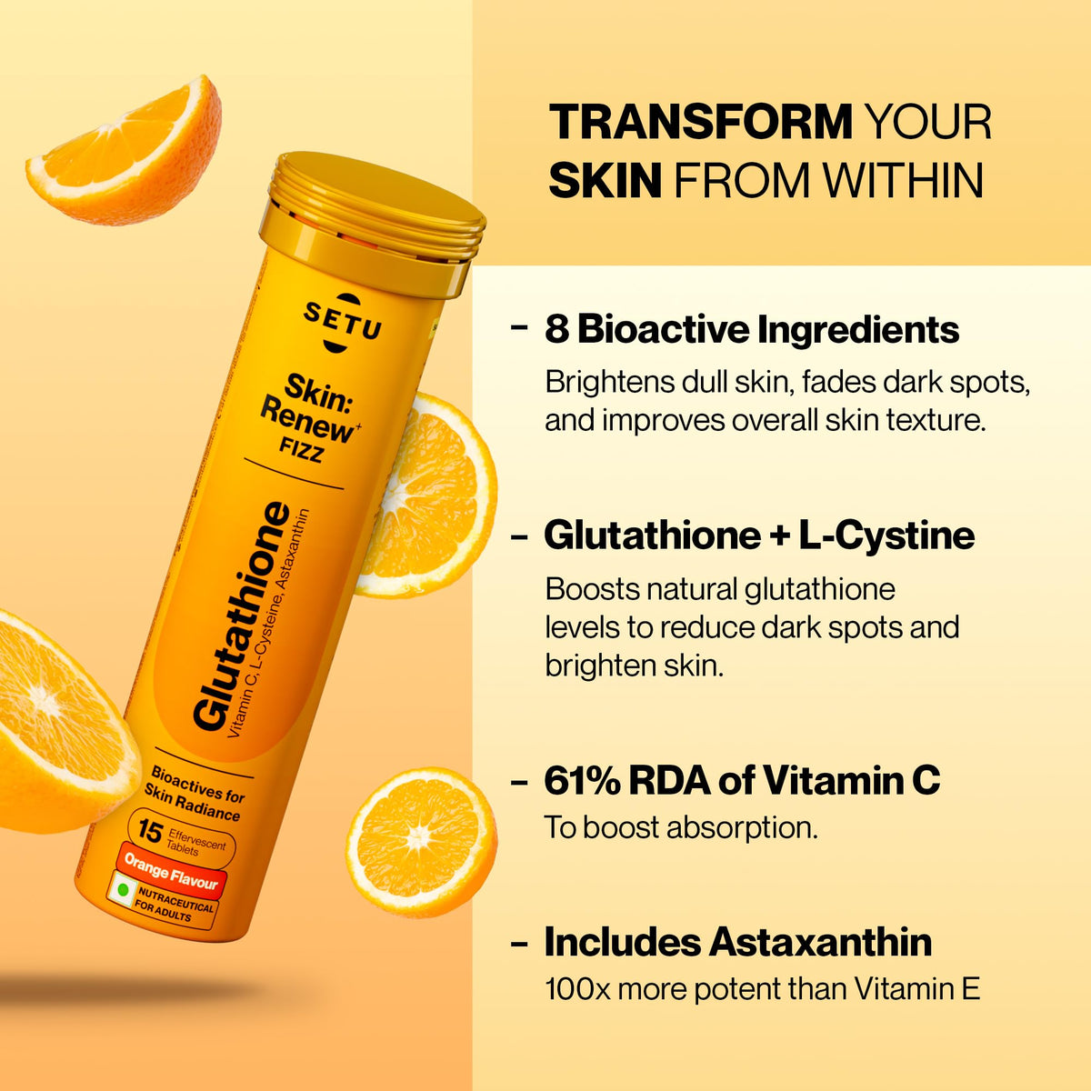 SETU comprimés effervescents dans un verre d'eau