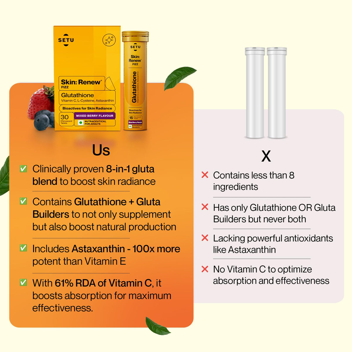 SETU Glutathione tablettes effervescentes dans un verre