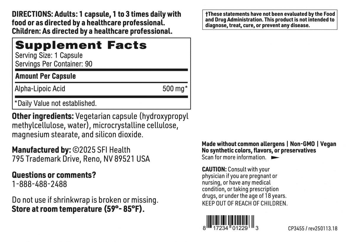 SFI Health Acide Alpha-Lipoïque 500 mg - vue de profil du flacon