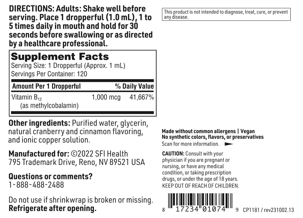 SFI Health B12 Liquide 4 fl oz en utilisation quotidienne