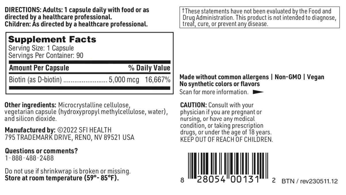 SFI Health Biotine 5000 mcg côté de la boîte