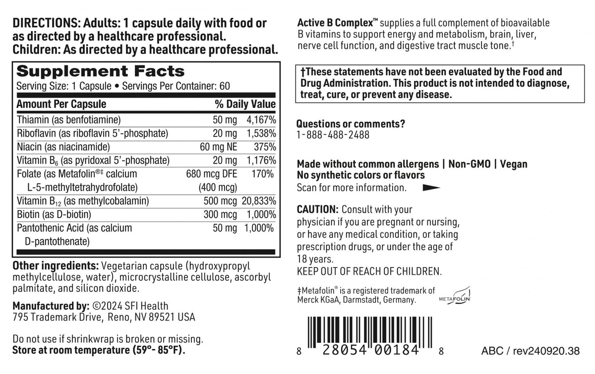 SFI Health Complexe de Vitamines B Methylées capsules à la lumière