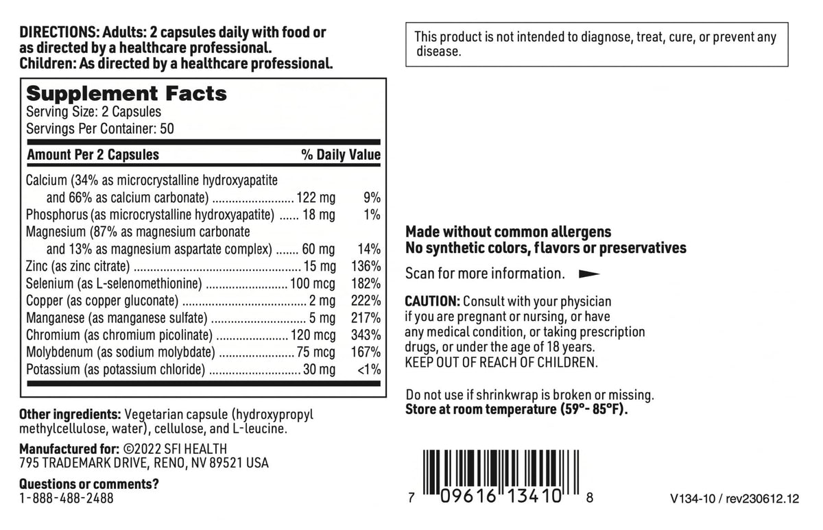 SFI Health Complexe Multi-Minéral Sans Fer bouteille ouverte