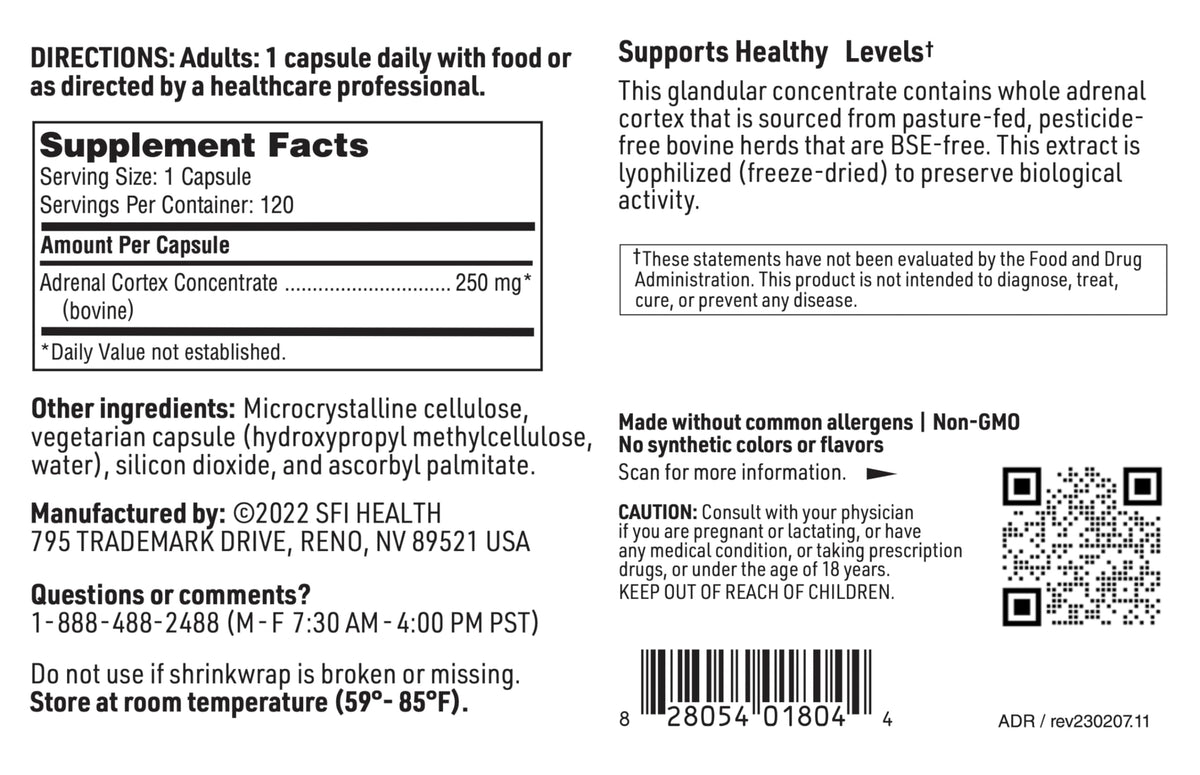 SFI Health Extrait de Cortex Surrénalien, format et dosage