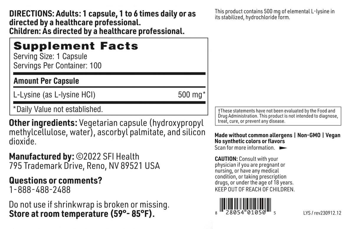 SFI Health L-Lysine 500 mg 100 capsules en environnement de vie