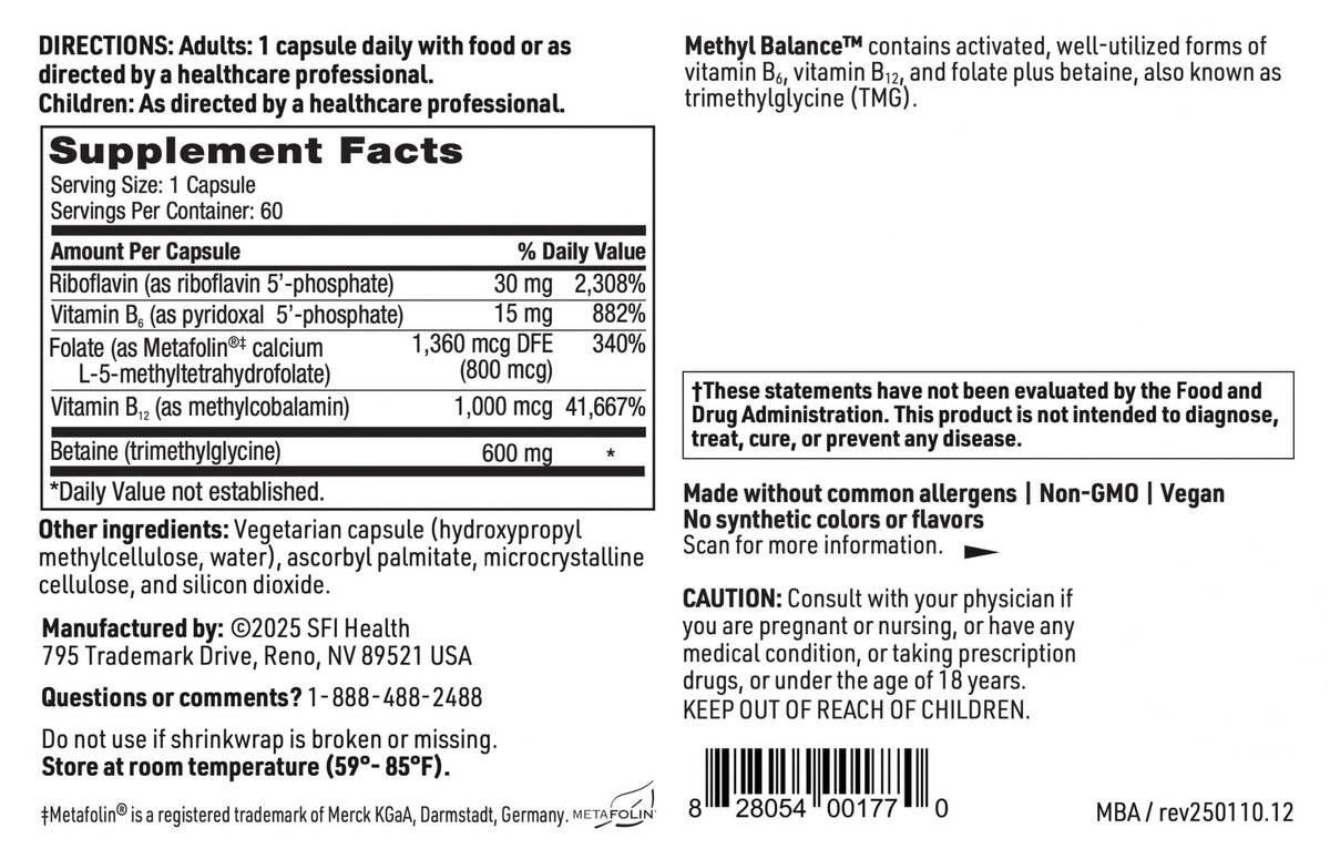SFI Health Methyl Balance 60 capsules sur une table